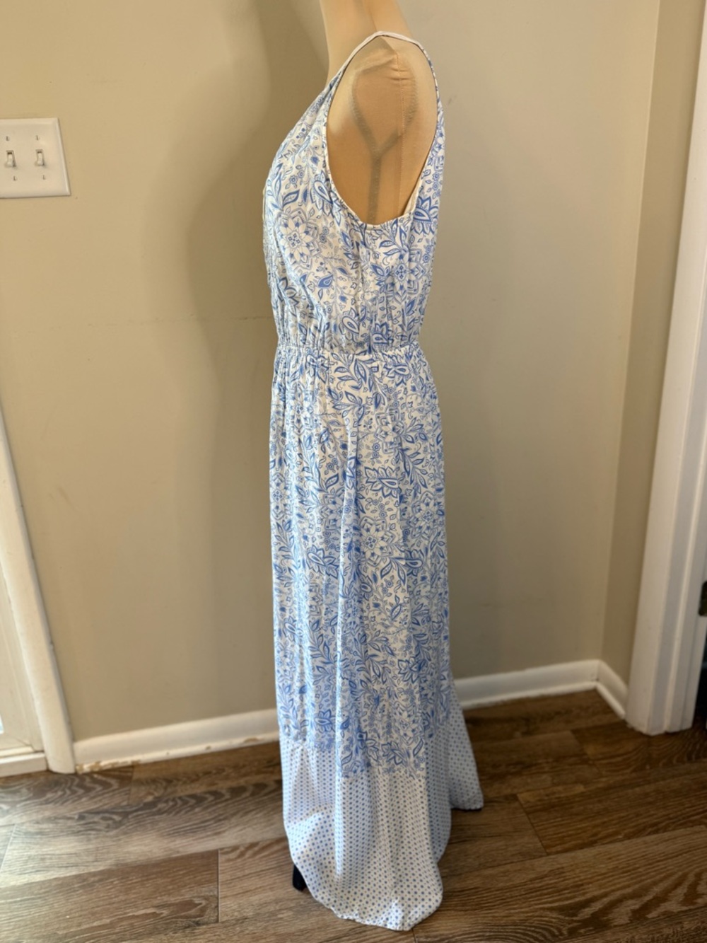 Old Navy floral paisley sleeveless maxi sundress blue & white SZ LG - Picture 4 of 14